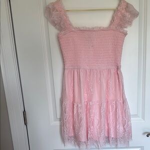 Pink Smocked Tiered Babydoll Midi Dress